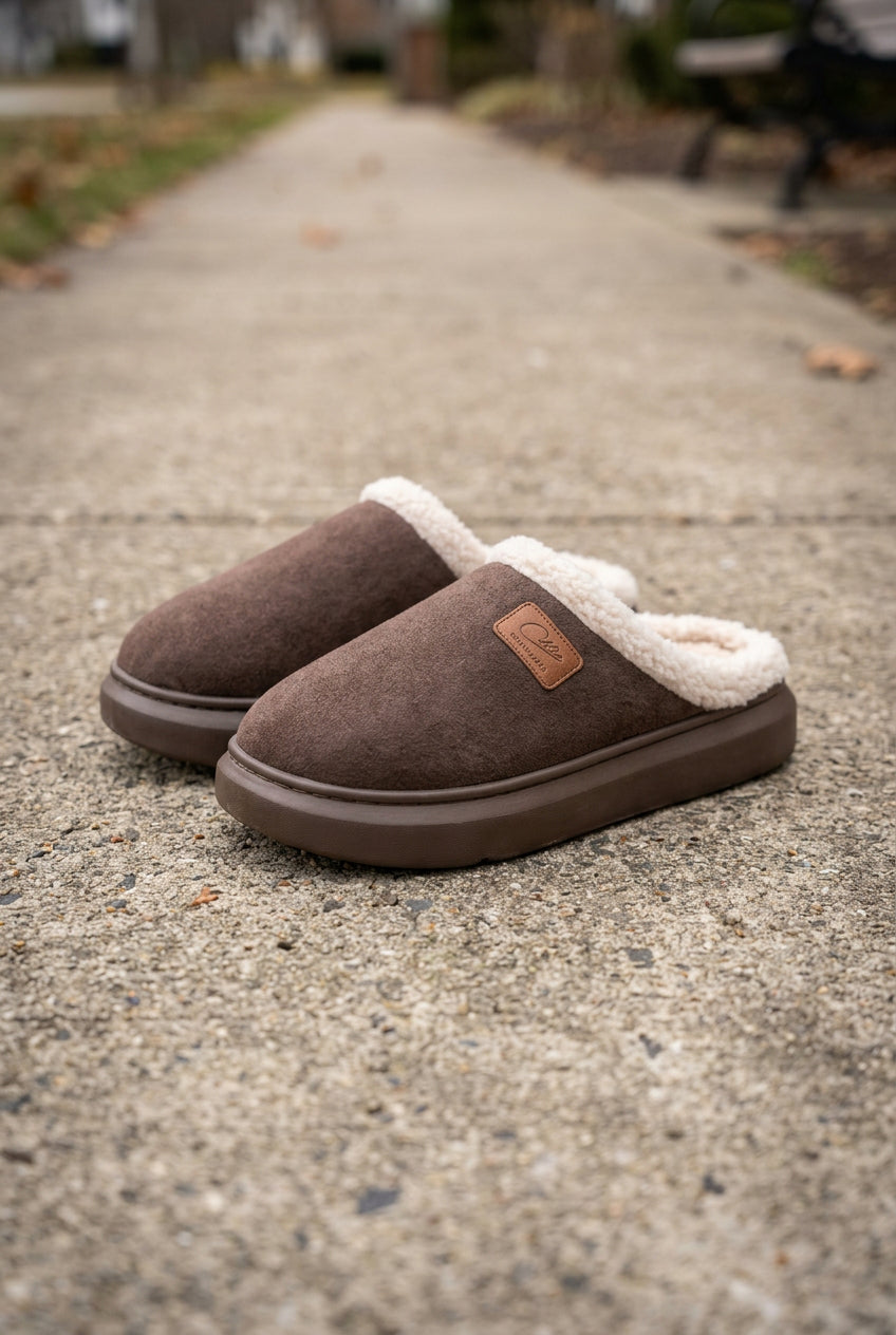 Dina | Women's Fluffy House Slippers – Plush Slip-On with Non-Slip Sole – Dark Brown