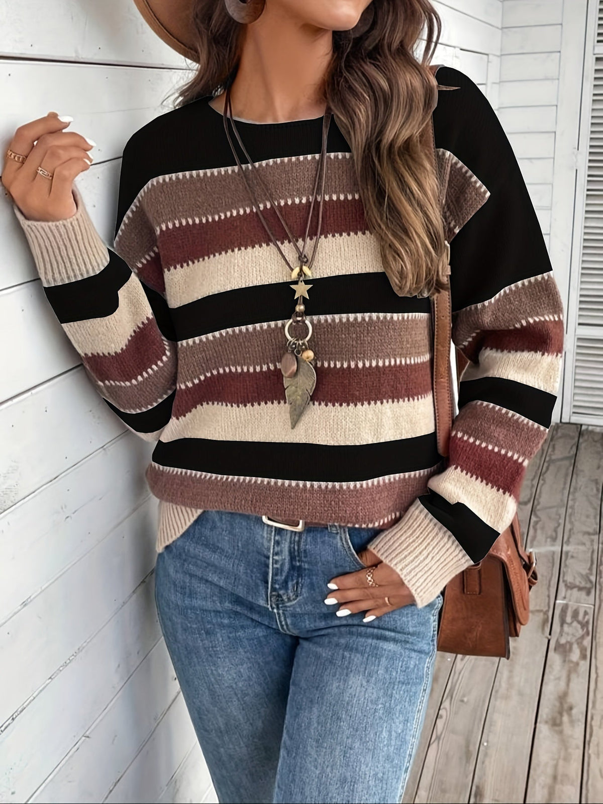 Delphine | Women's Striped Crewneck Sweater – Multicolor Knit
