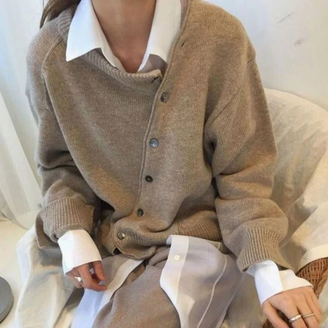 Uma | Women's Button-Front Knit Cardigan – Ribbed Trim