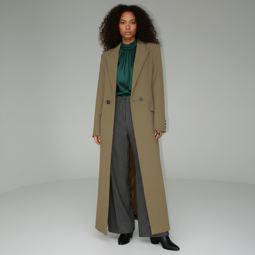 Eliza | Women's Long Tailored Coat – Single Button Mid-Calf Overcoat, Lined – Khaki