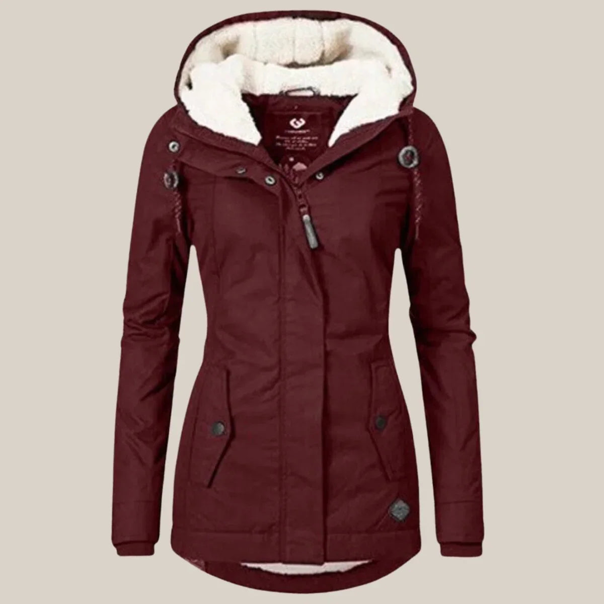 Elsie | Women's Sherpa Lined Quilted Jacket with Hood – Warm Winter Coat – Red