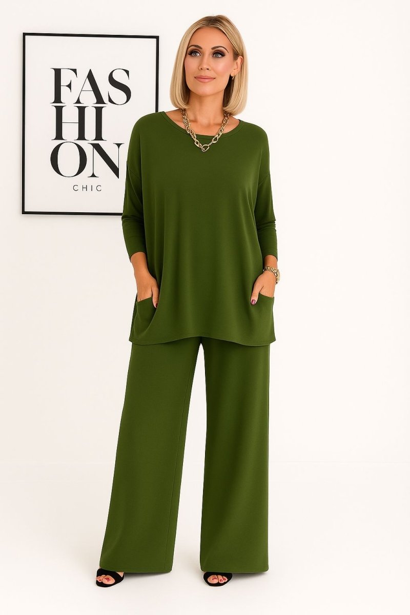Estelle | Women's Knit Two-Piece Set – Soft Sweater and Elastic Waist Pants – Green