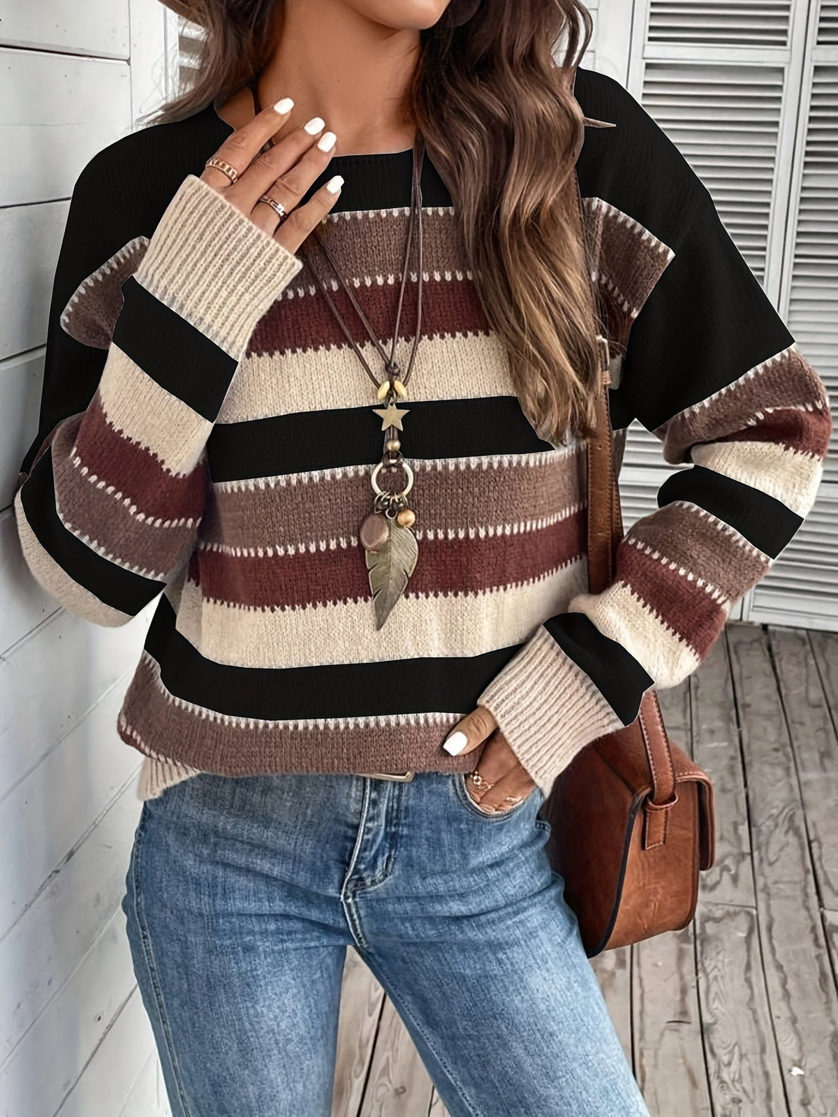 Delphine | Women's Striped Crewneck Sweater – Multicolor Knit