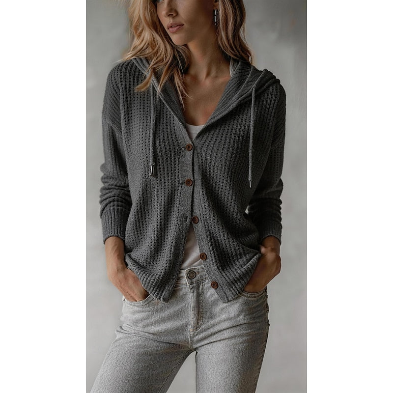 Genevieve | Women's Ribbed Hooded Cardigan – Button Front