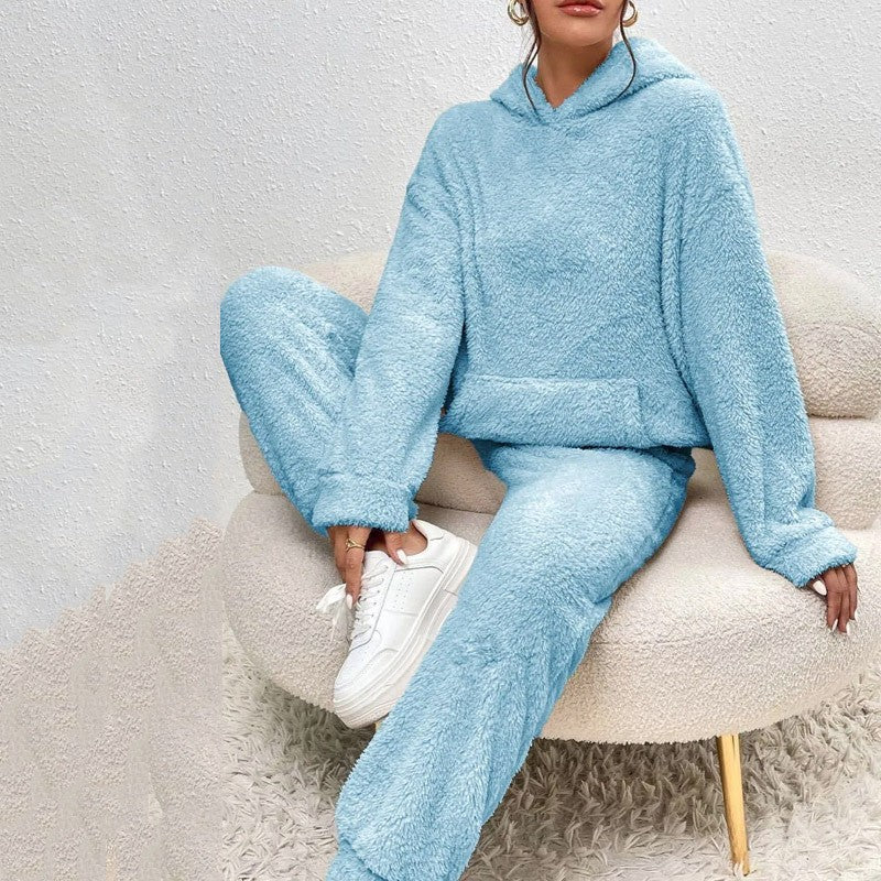 Fern | Women's Fleece Hoodie and Jogger Set – Soft Textured Lounge Set – Blue