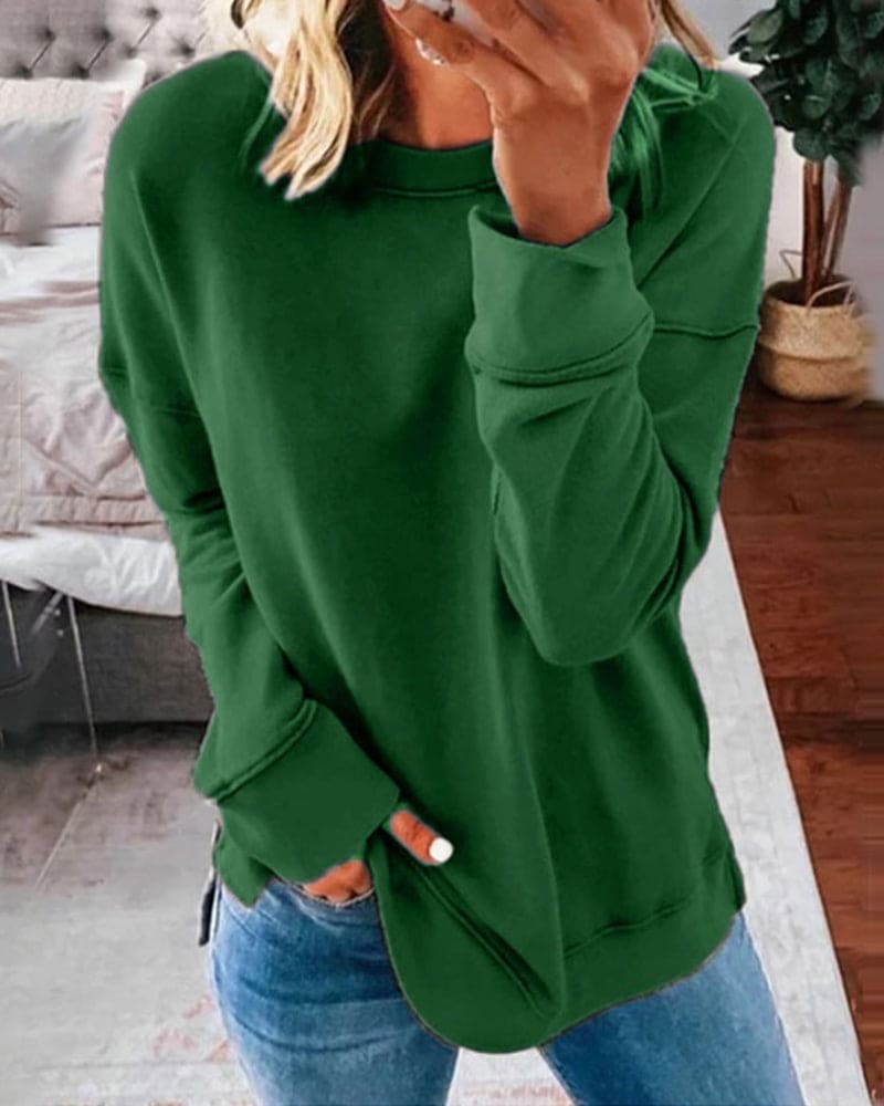 Gia | Women's Soft Brushed Crewneck Sweatshirt – Relaxed Fit Pullover – Green