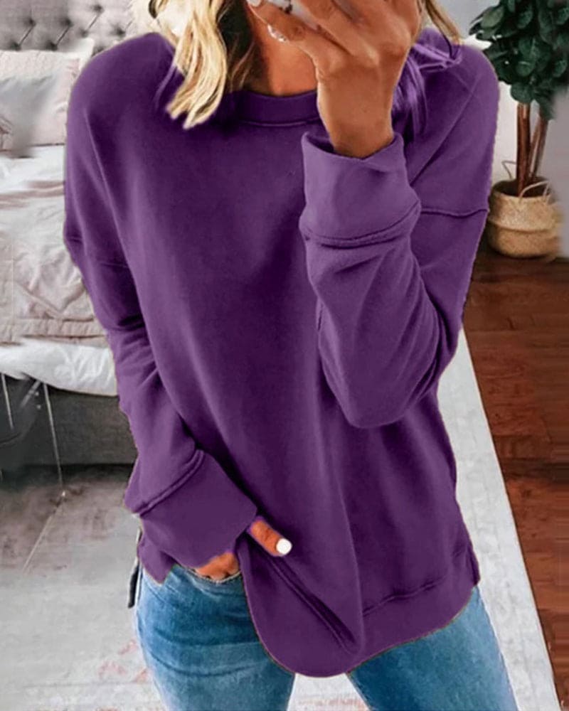 Gia | Women's Soft Brushed Crewneck Sweatshirt – Relaxed Fit Pullover – Purple