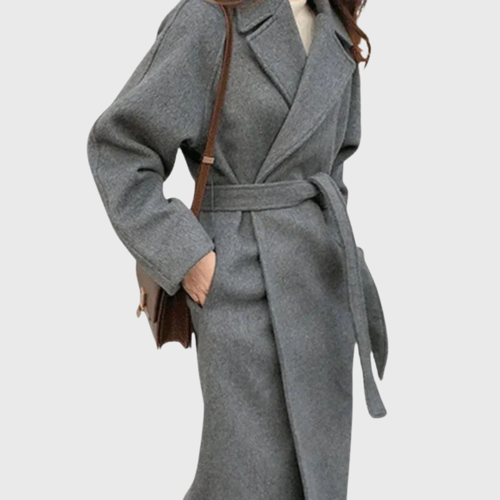 Gillian | Women's Wool-Blend Belted Wrap Coat – Wide Lapels, Longline, Relaxed Fit