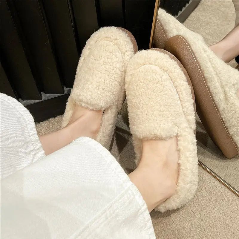 Gracie | Women's Teddy Fleece Slip-On Loafer Slippers – Plush Lining, Rubber Sole – Cream