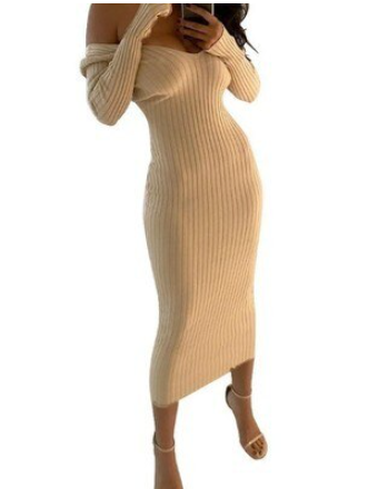 Hana | Women's Stretch Knit Bodycon Dress – Long Sleeve Fitted Sweater Dress for Fall – Persimmon