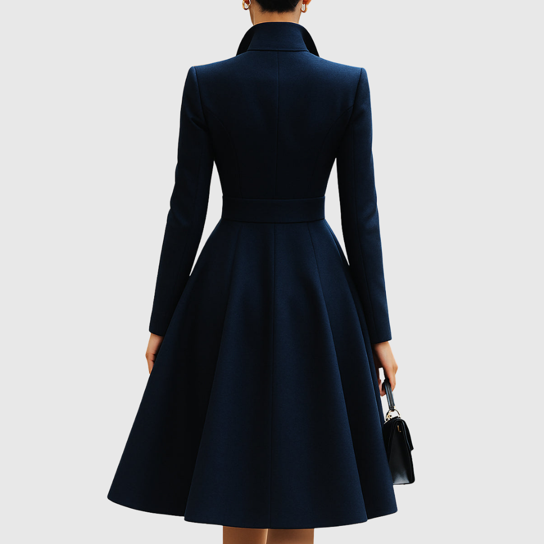 Hope | Women's Long Sleeve V-Neck Midi Dress – Fit and Flare with Gold Buttons