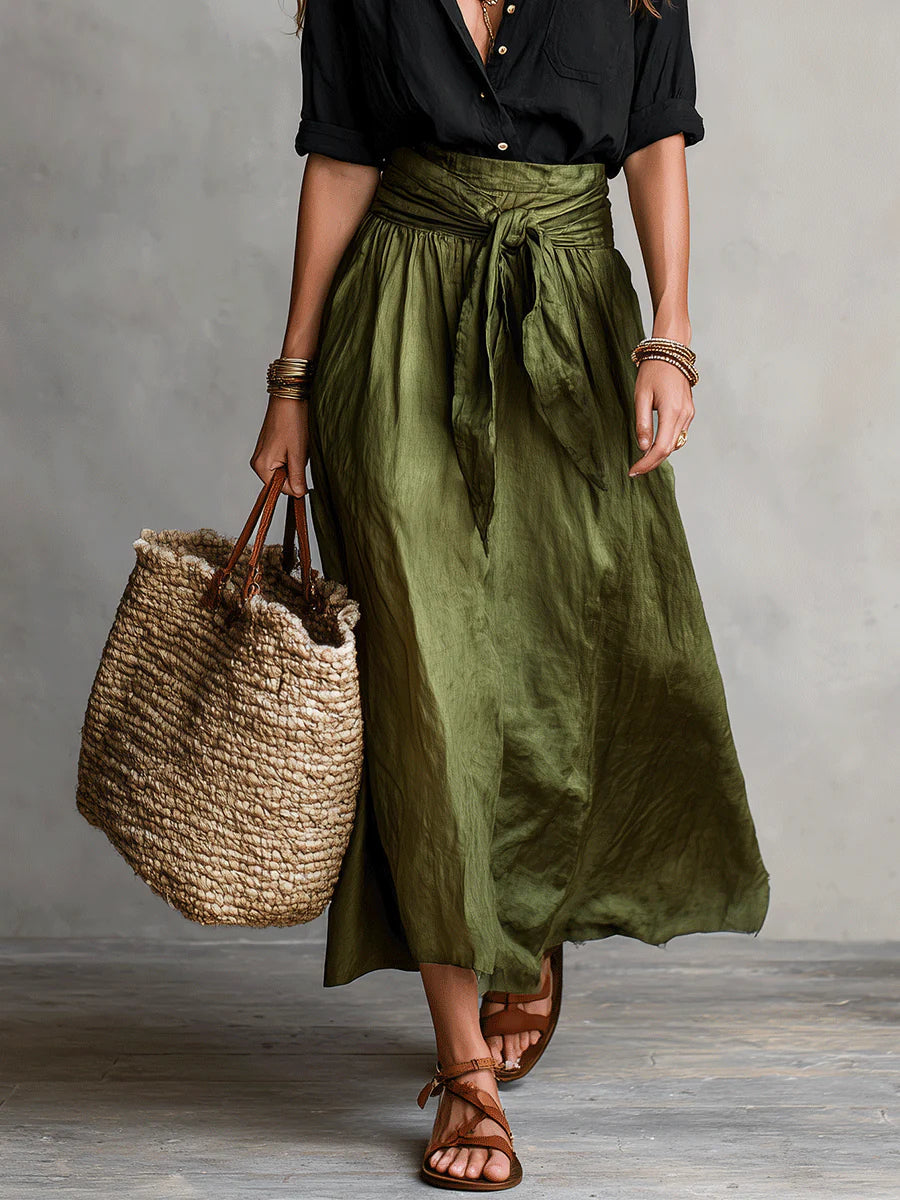 Ida | Women's Two-Piece Blouse and Midi Skirt Set – Long Sleeve Button Top Outfit