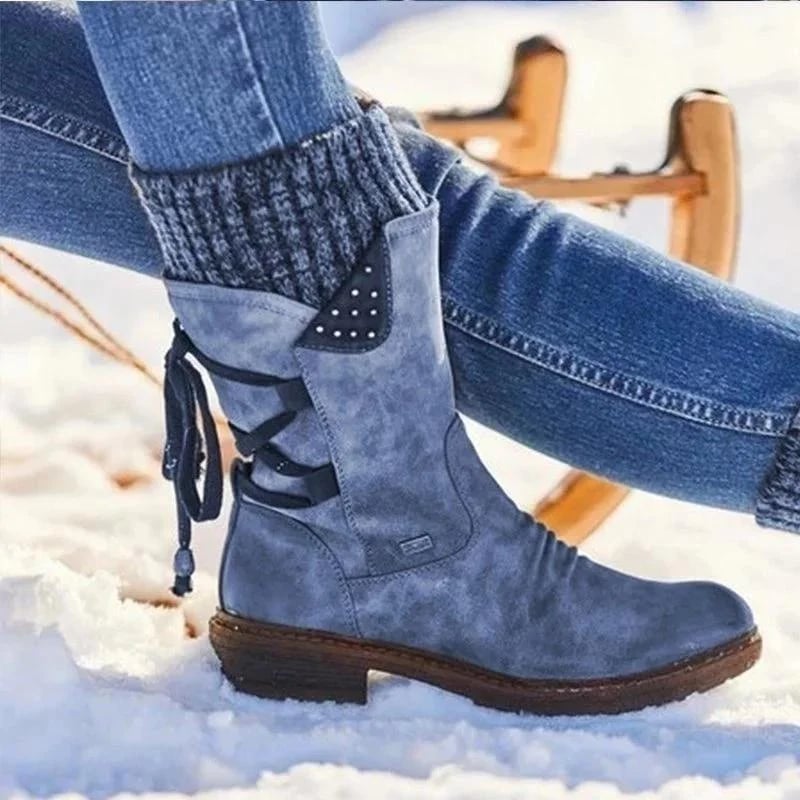 Ilse | Women's Warm Winter Boots – Water-Resistant, Calf Height, Lined – Blue
