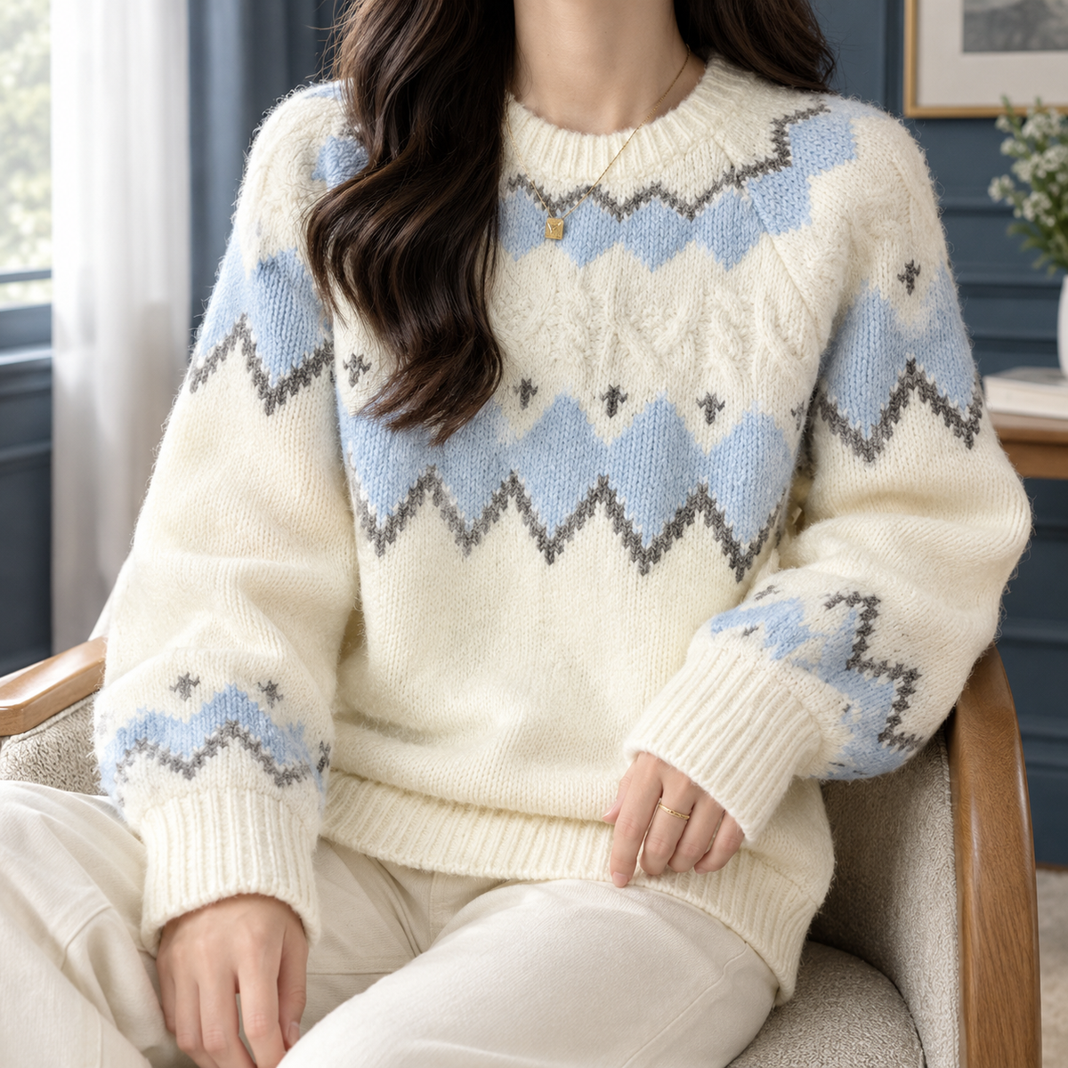 Morgan-Rae | Women's Fair Isle Sweater – Balloon Sleeve Knit