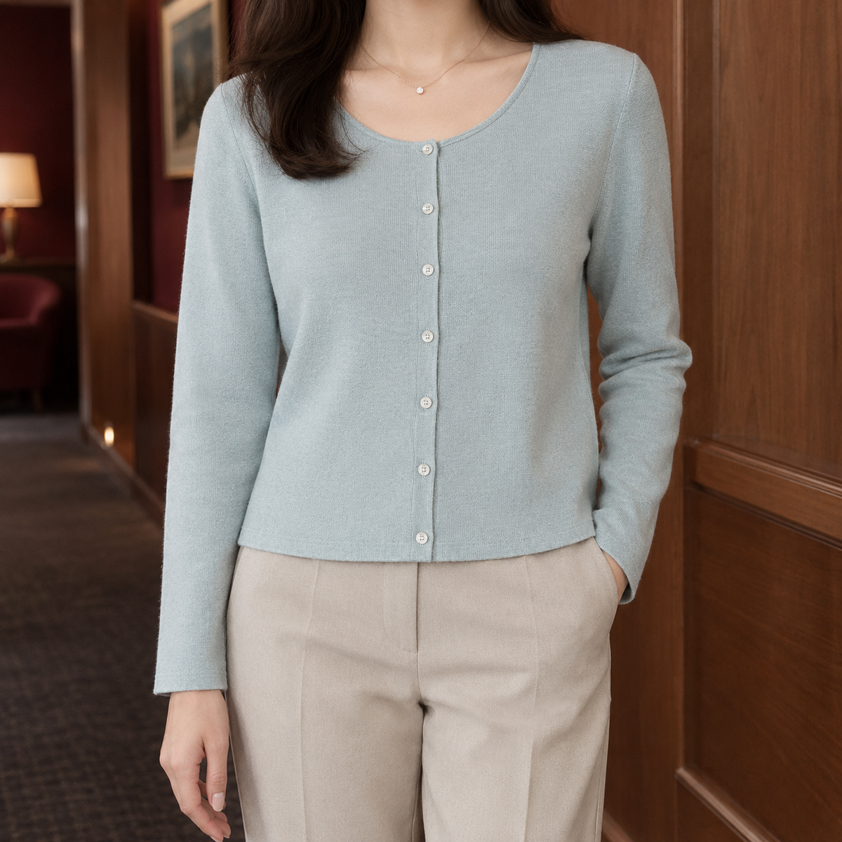 Benevolux | Women's Scoop Neck Cardigan Cropped Button-Front