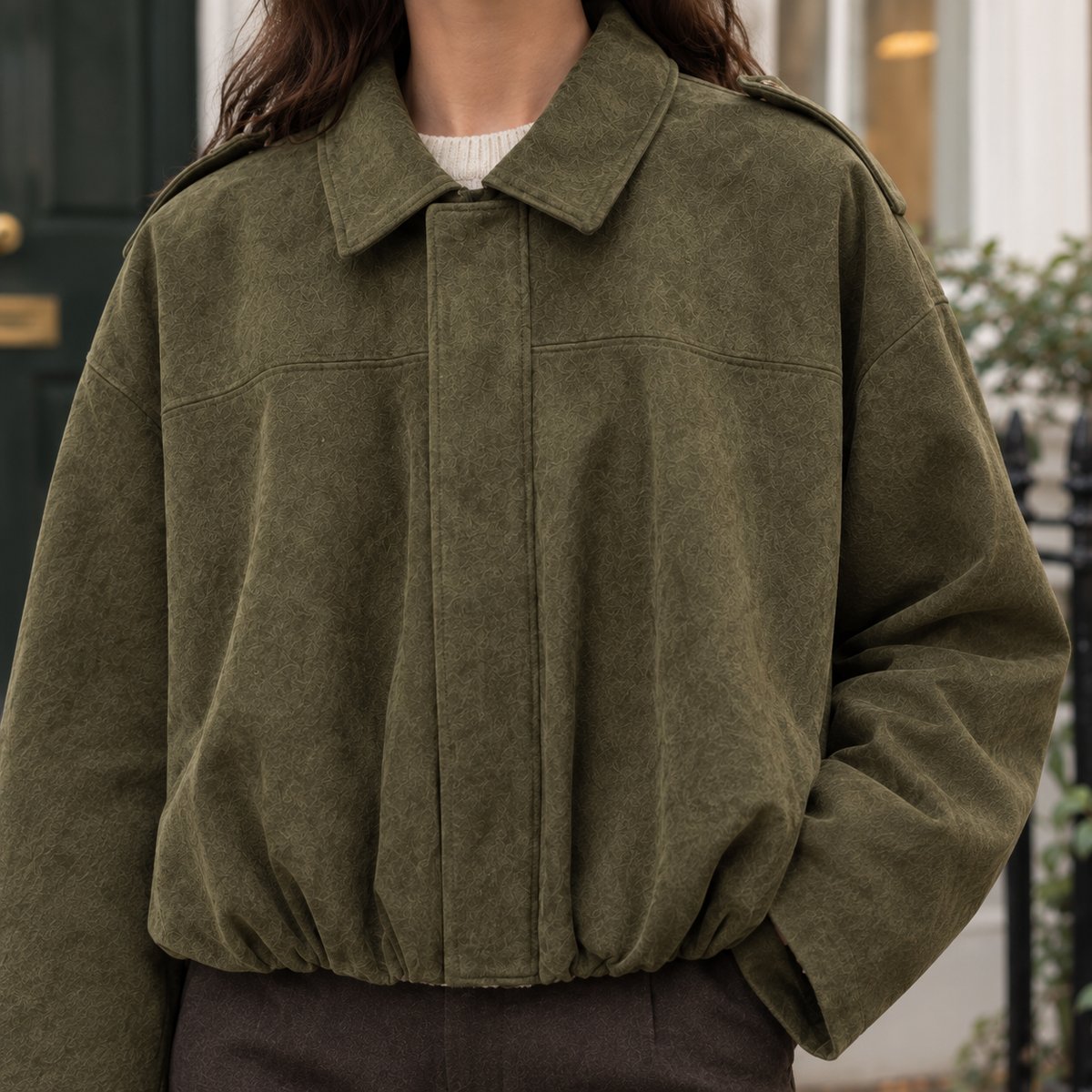 Grace-Marie | Women's Faux Suede Bomber Jacket – Blouson Fit