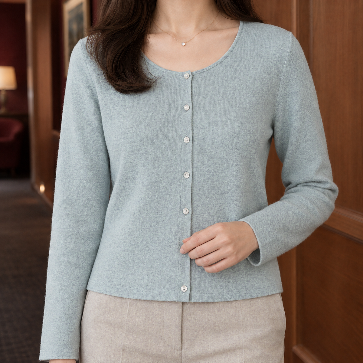 Benevolux | Women's Scoop Neck Cardigan Cropped Button-Front