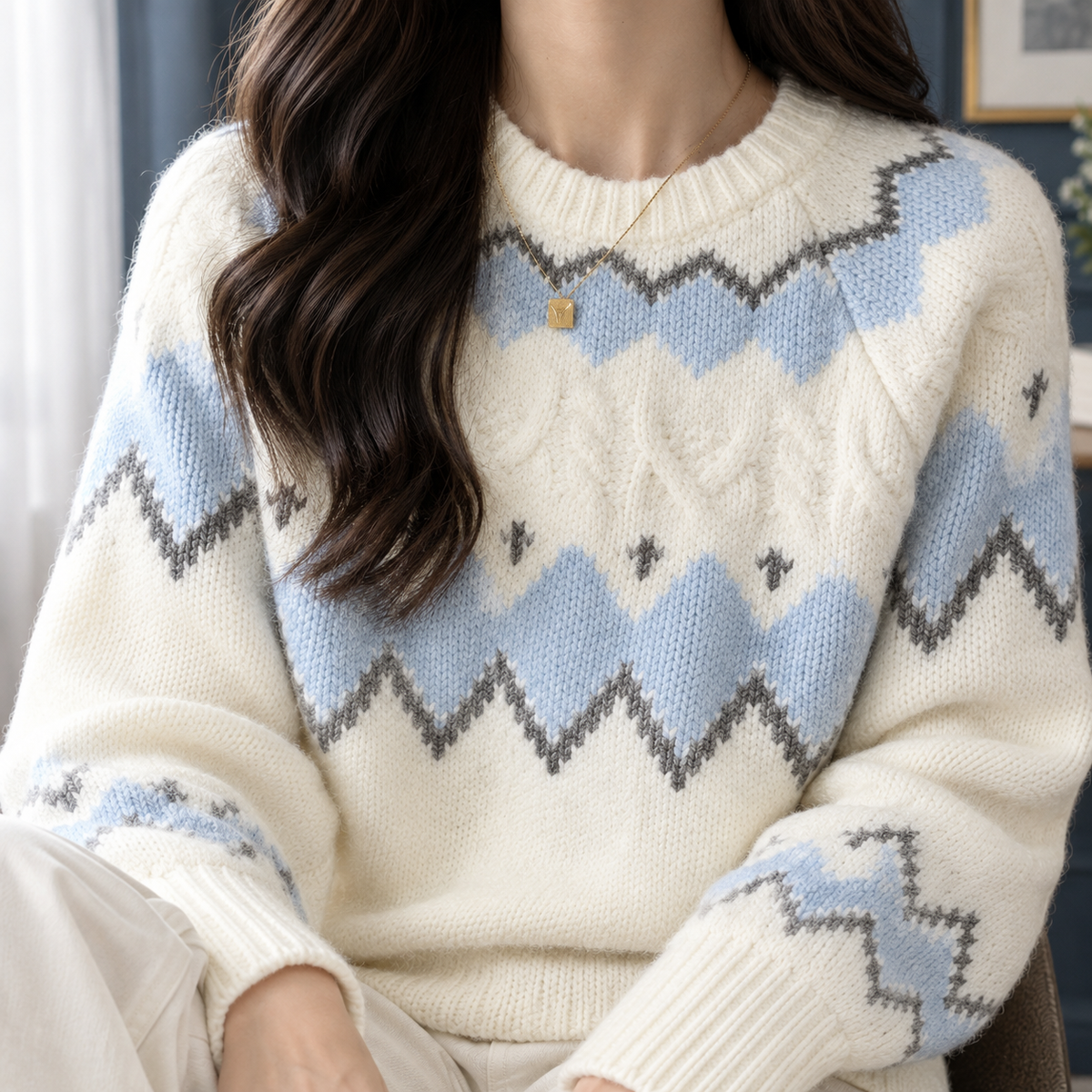 Morgan-Rae | Women's Fair Isle Sweater – Balloon Sleeve Knit