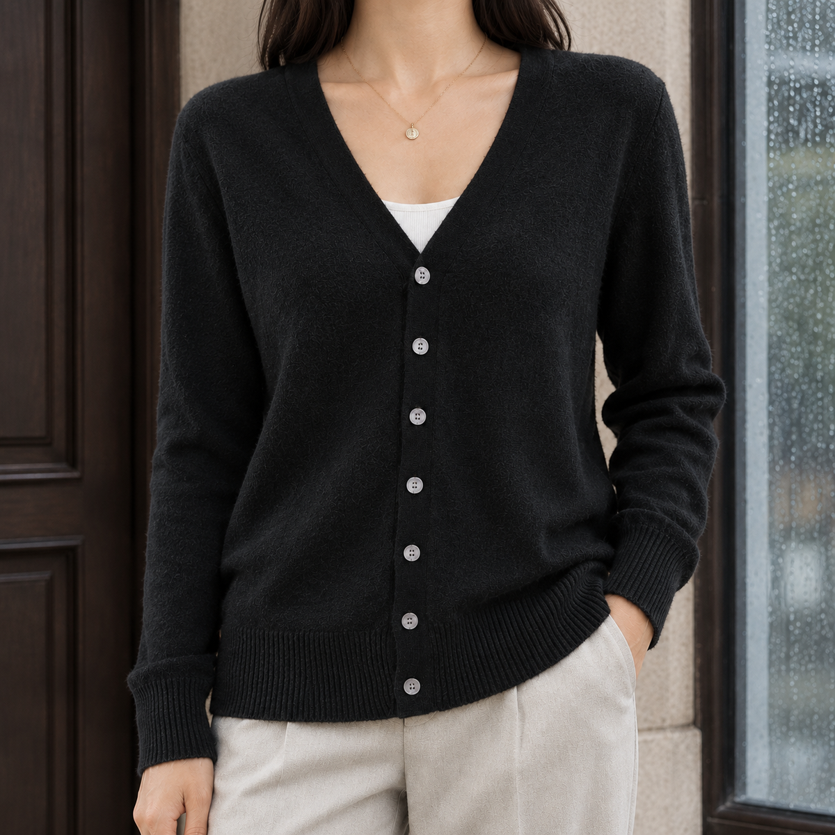 Benevolux | Women's V-Neck Cardigan Soft Knit Button-Up