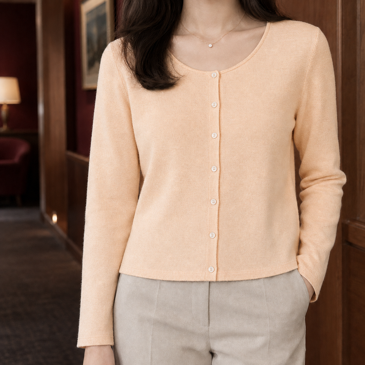 Benevolux | Women's Scoop Neck Cardigan Cropped Button-Front