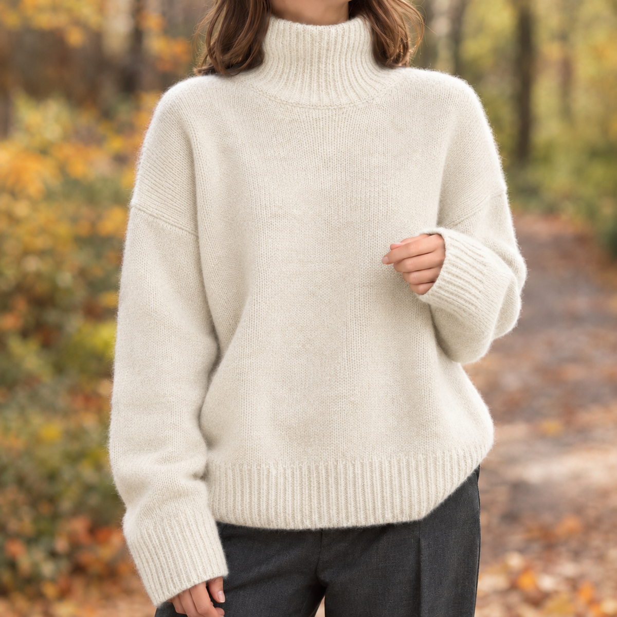Brooke-Sage | Women's Oversized Turtleneck Sweater – Ribbed Knit