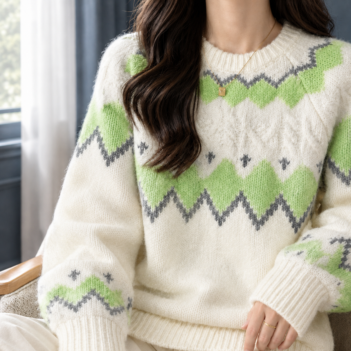 Morgan-Rae | Women's Fair Isle Sweater – Balloon Sleeve Knit