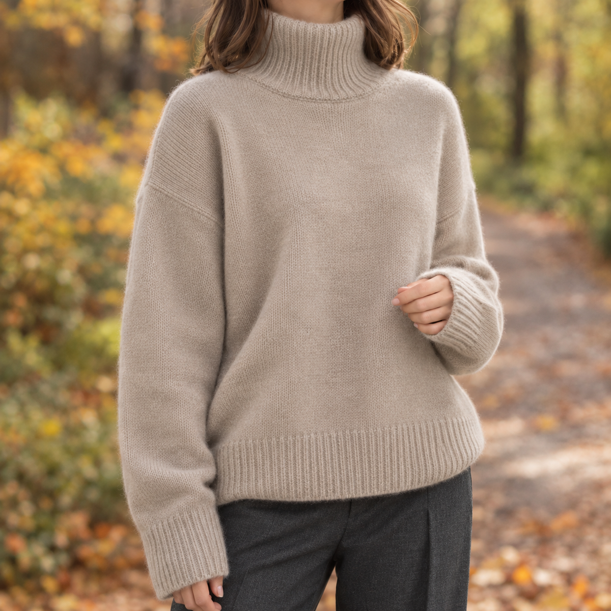 Brooke-Sage | Women's Oversized Turtleneck Sweater – Ribbed Knit
