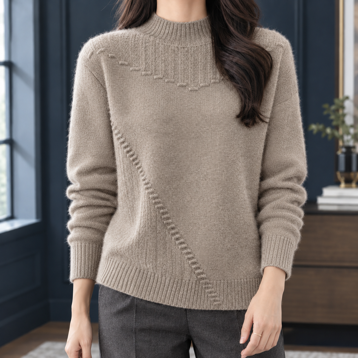 Hallie-June | Women's Short Mock Neck Sweater – Cashmere-Soft Knit