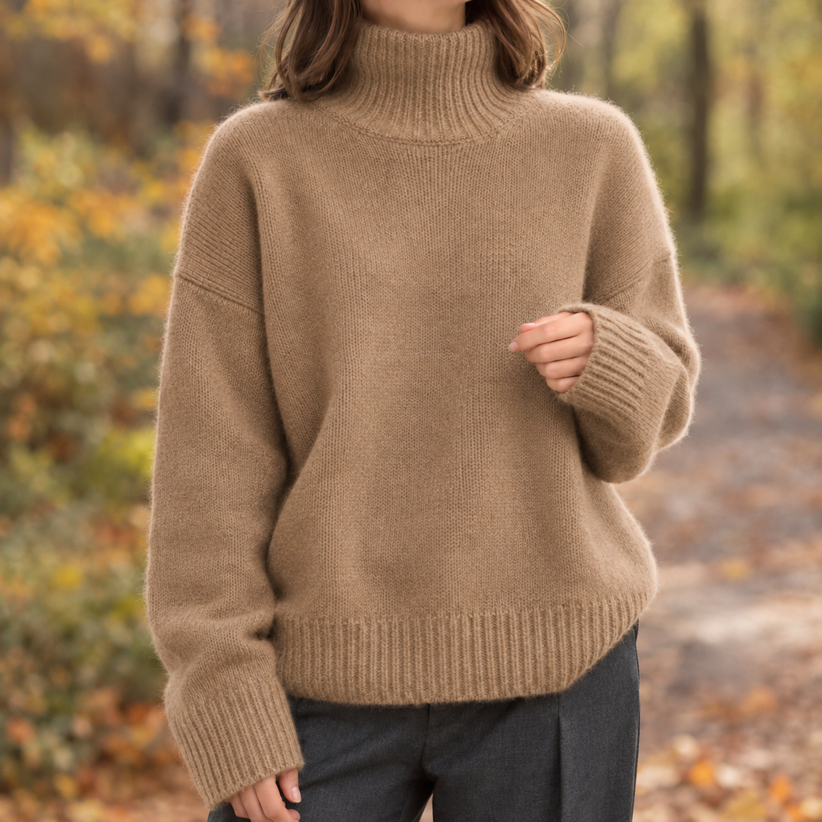 Brooke-Sage | Women's Oversized Turtleneck Sweater – Ribbed Knit