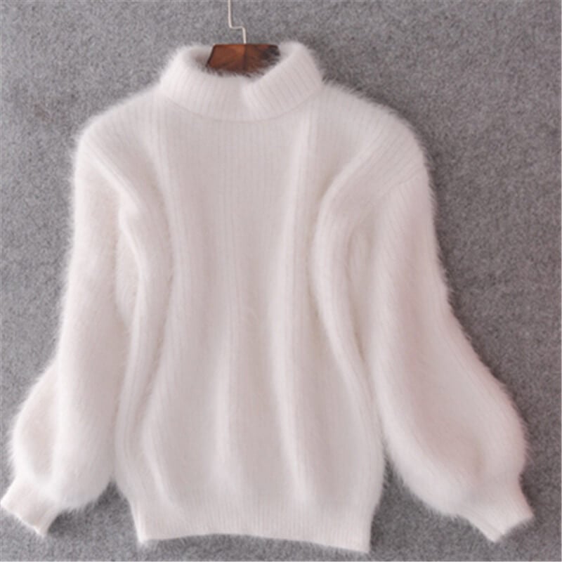 Jade | Women's Oversized Mock Neck Sweater – Relaxed Fit Long Sleeve Knit Pullover – White