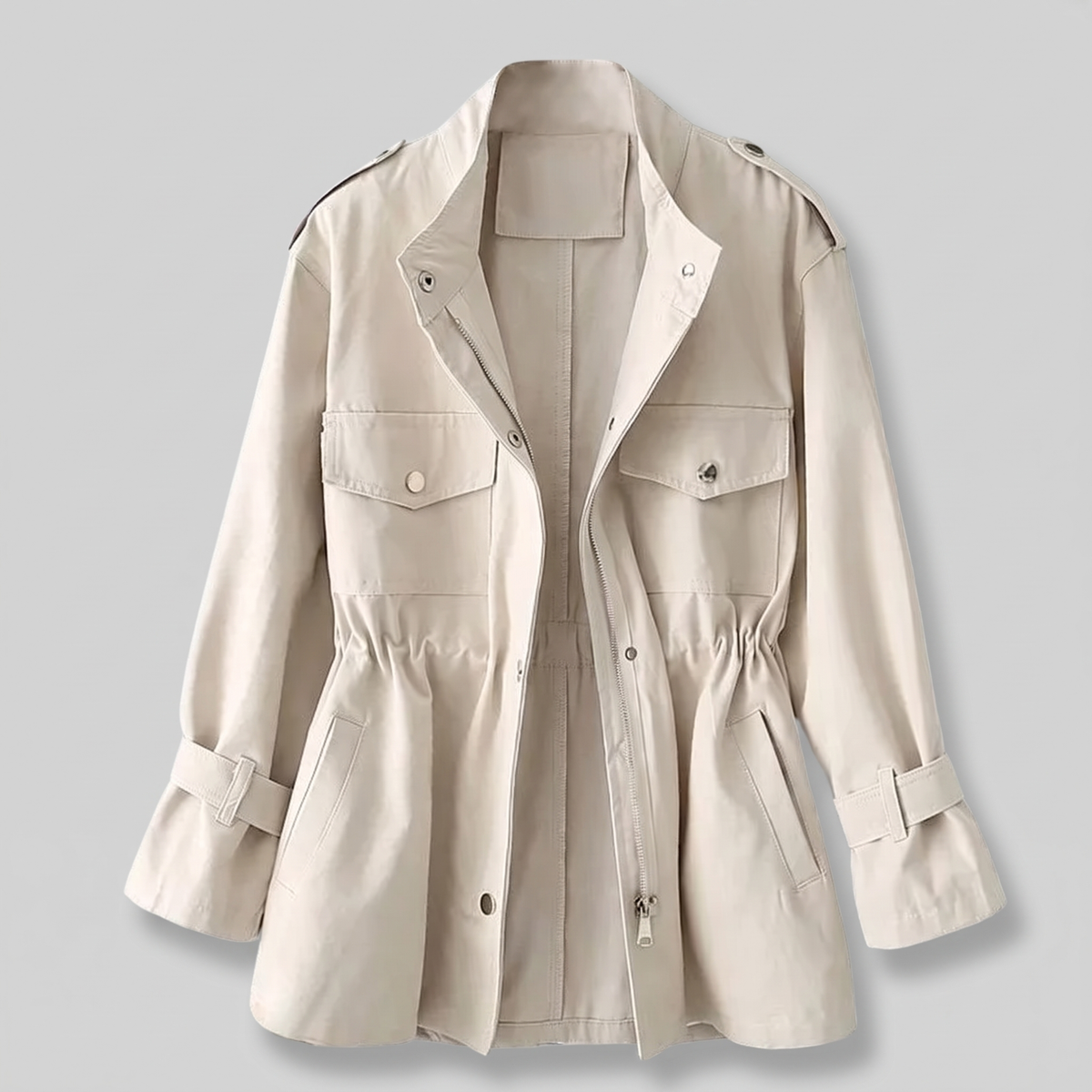 Jana | Women's Wool-Feel Double-Breasted Overcoat – Belted Long Winter Coat – Cream