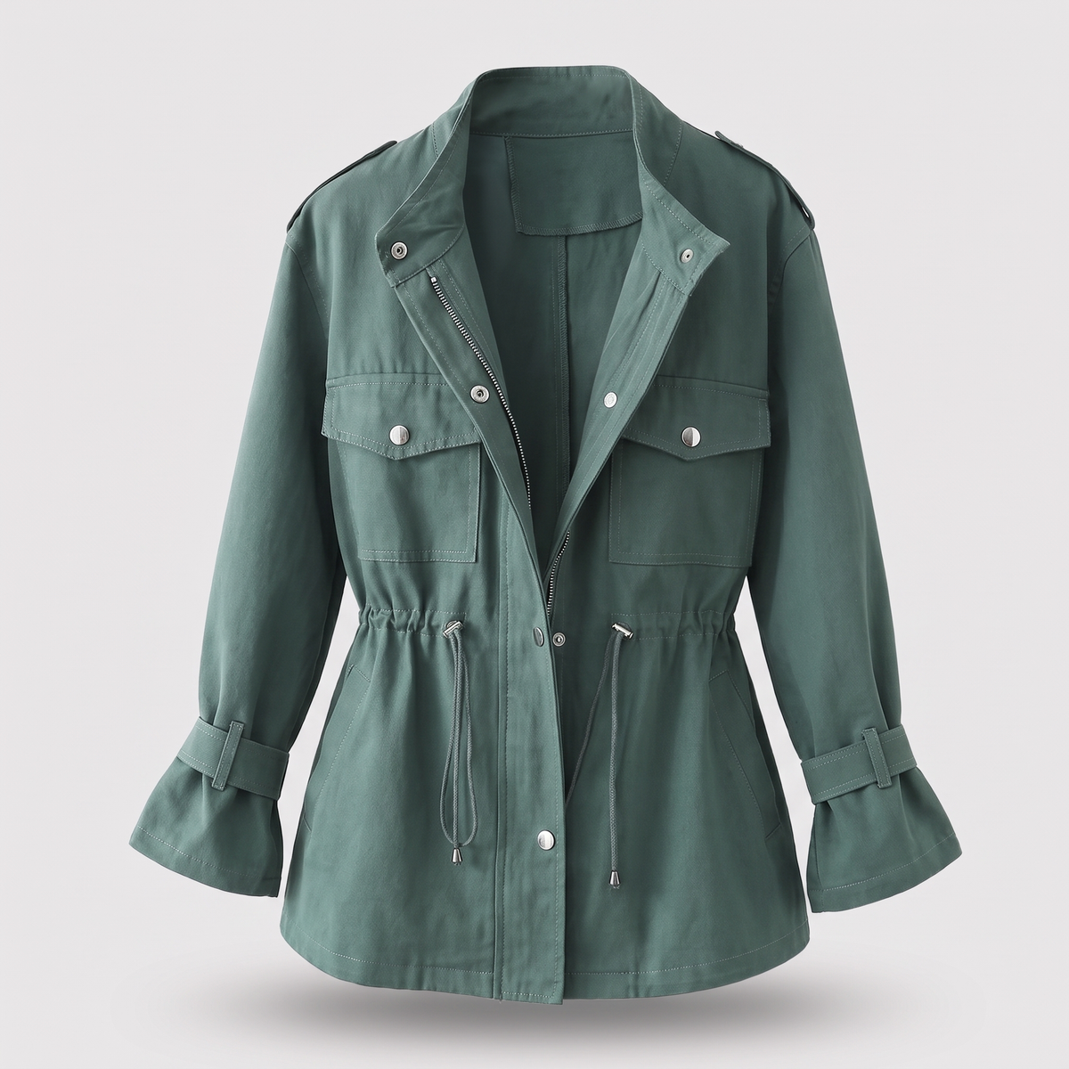 Jana | Women's Wool-Feel Double-Breasted Overcoat – Belted Long Winter Coat – Green