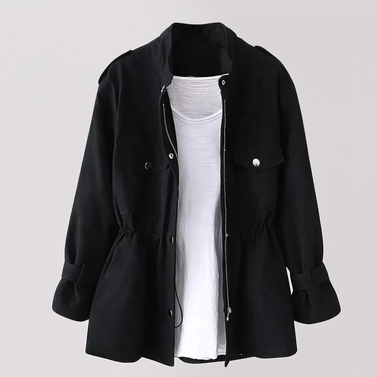 Jana | Women's Wool-Feel Double-Breasted Overcoat – Belted Long Winter Coat – Black