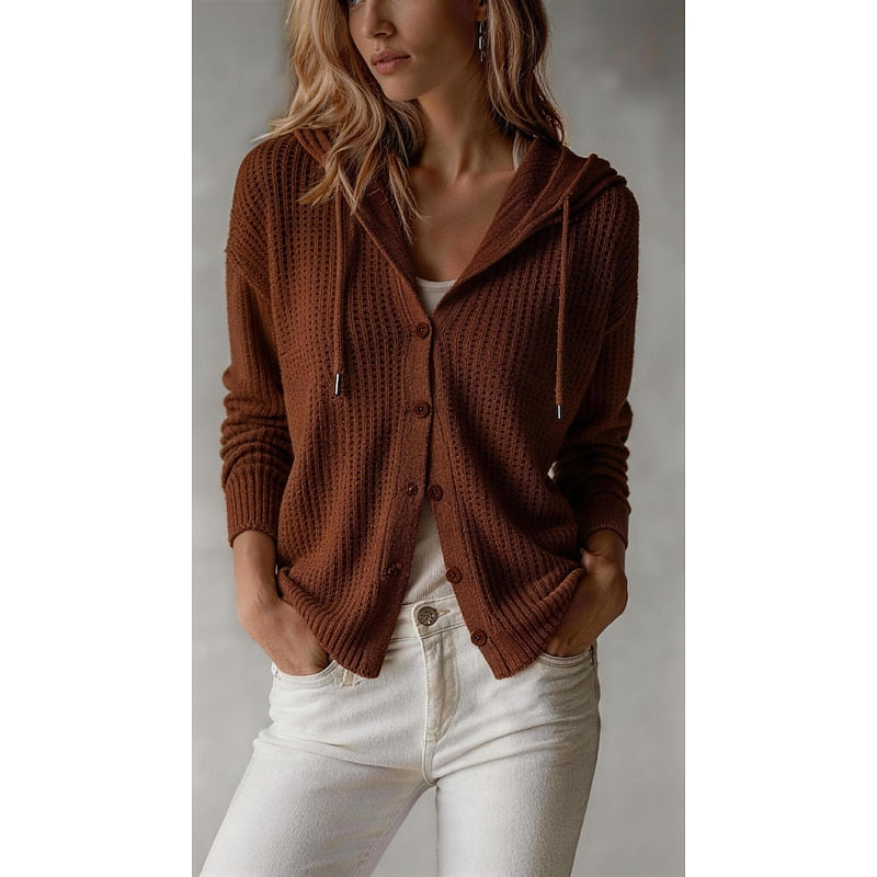 Genevieve | Women's Ribbed Hooded Cardigan – Button Front