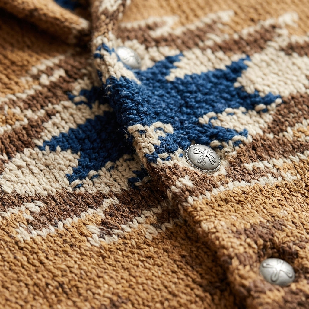 Katherine | Women's Southwestern Jacquard Cardigan – Shawl Collar, Belted, Chunky Knit