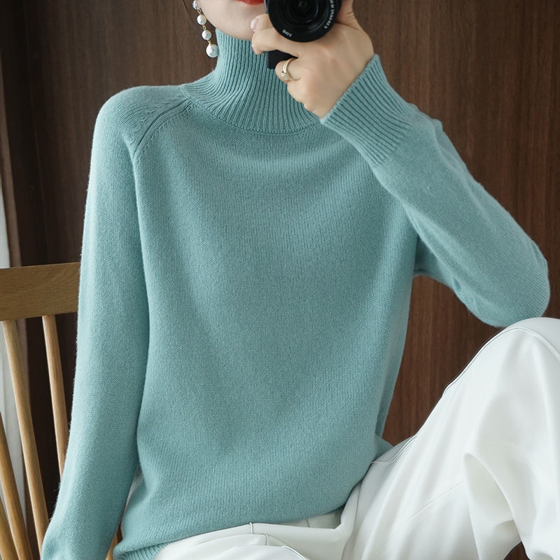 Kelly | Women's Fitted Turtleneck Sweater – Raglan Long Sleeves, Ribbed Collar and Cuffs – Mint