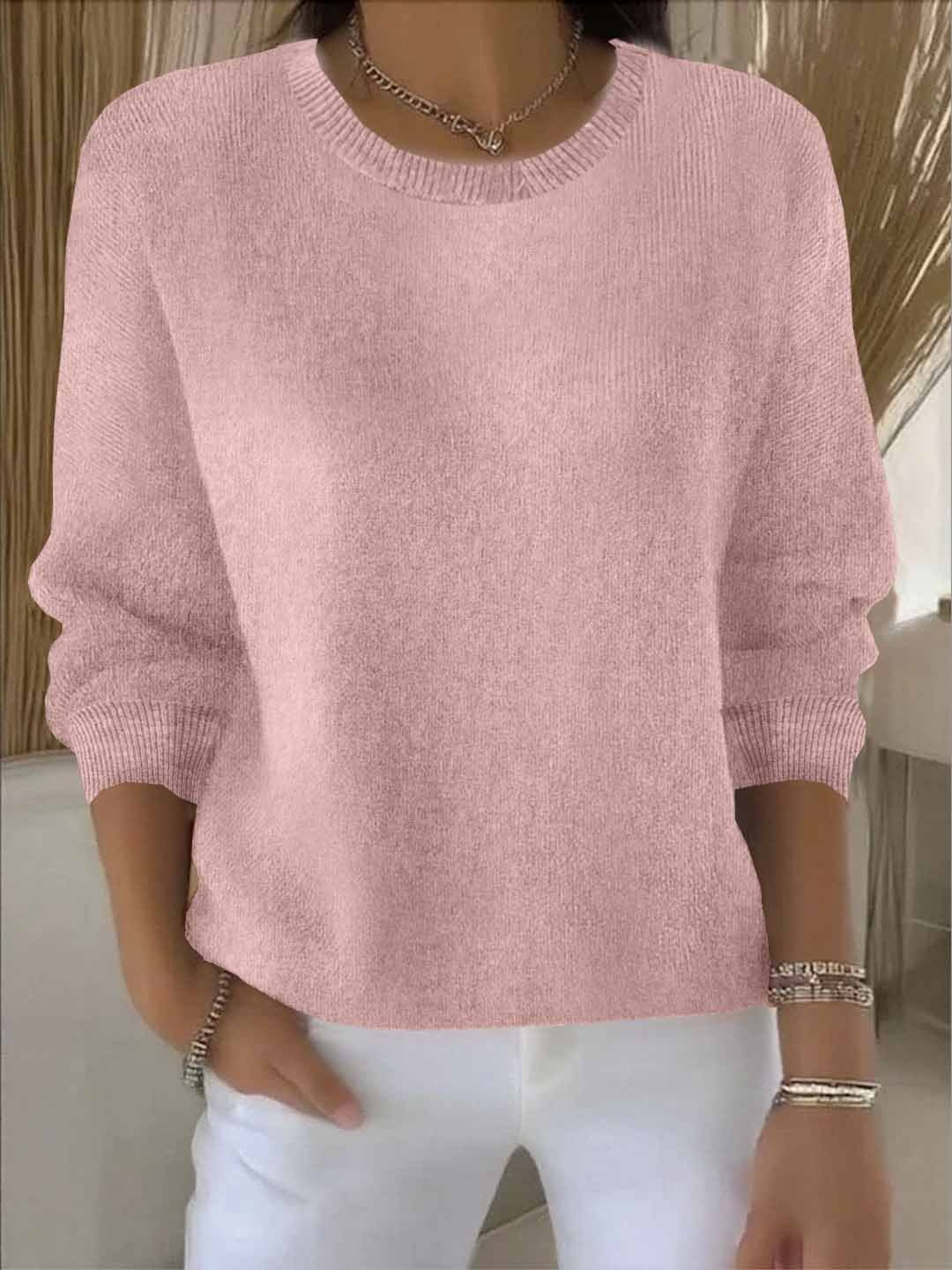Kira | Women's Soft Crewneck Sweater – Relaxed Long Sleeve Knit Pullover – Pink