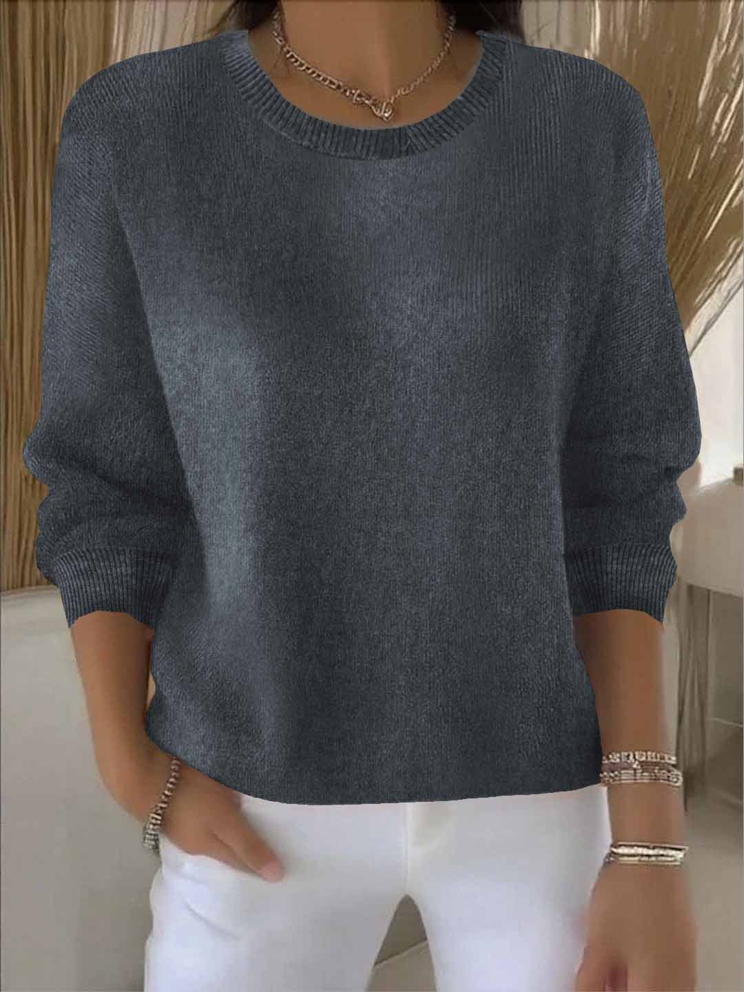 Kira | Women's Soft Crewneck Sweater – Relaxed Long Sleeve Knit Pullover – Gray