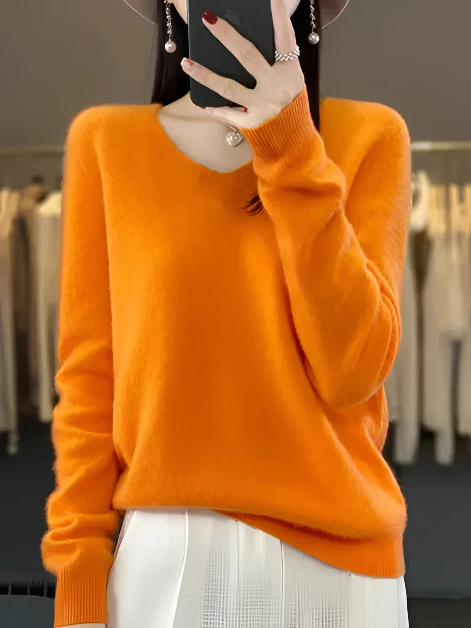 Lainey | Women's Soft Brushed V-Neck Sweater – Long Sleeve, Ribbed Cuffs and Hem