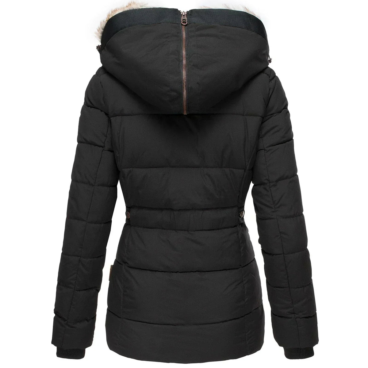 Liesel | Women's Quilted Winter Coat – Faux Fur Lined Hood, Cinched Waist