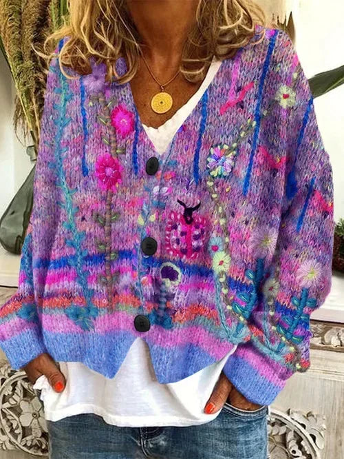 Lola | Women's Retro Print Cardigan – Vintage-Inspired Long Sleeve Knit