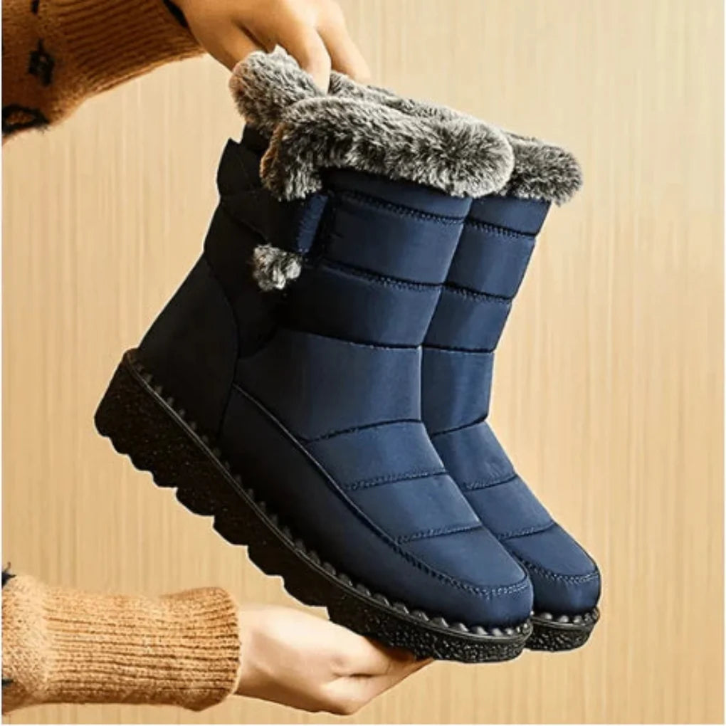 Lorraine | Women's Quilted Snow Boots – Faux Fur Cuff, Insulated Lining, Grip Sole – Navy