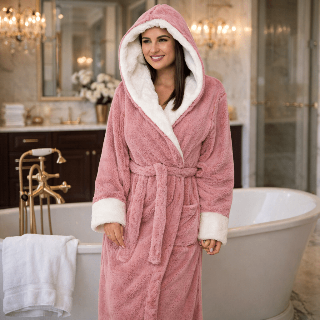 Lucia | Women's Long Teddy Fleece Jacket with Hood and Belt – Cozy Belted Coat