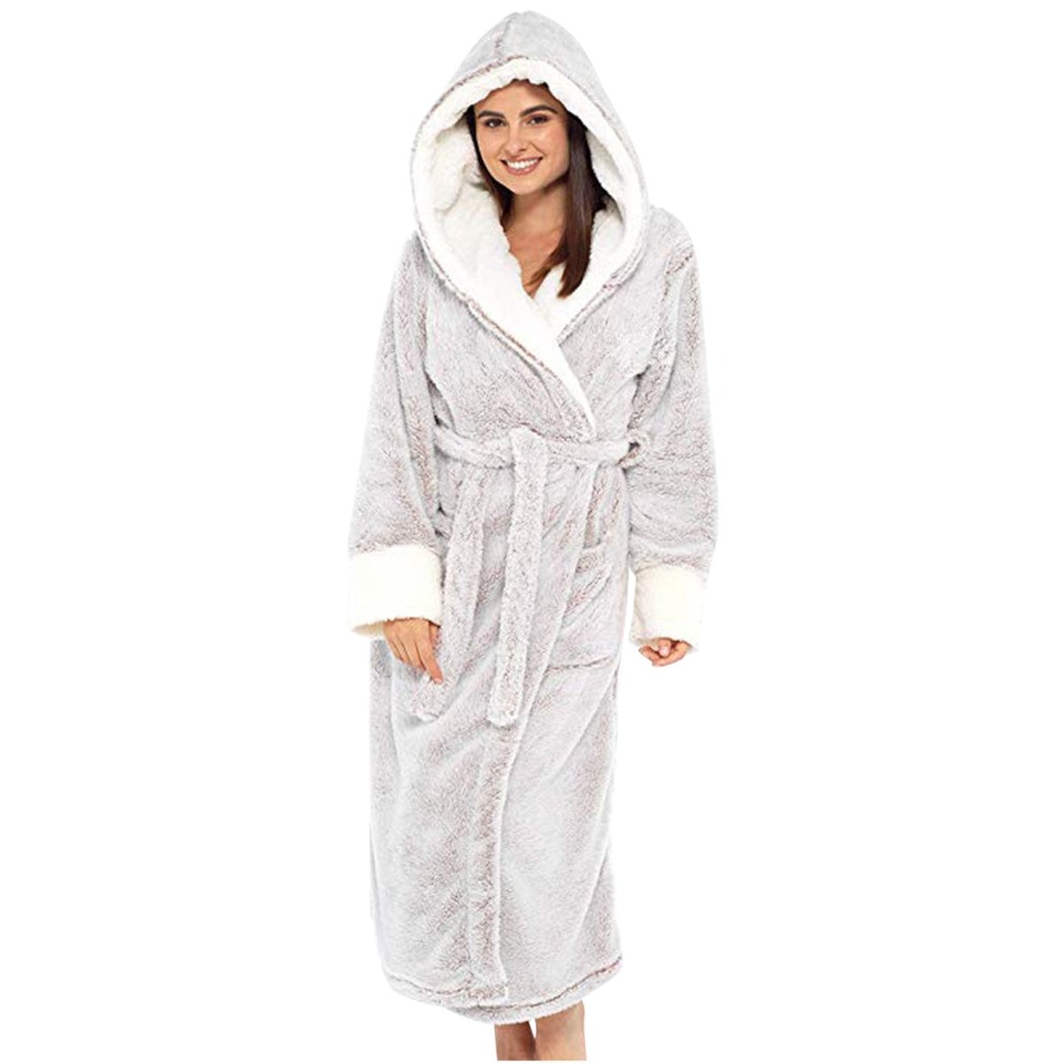 Lucia | Women's Long Teddy Fleece Jacket with Hood and Belt – Cozy Belted Coat