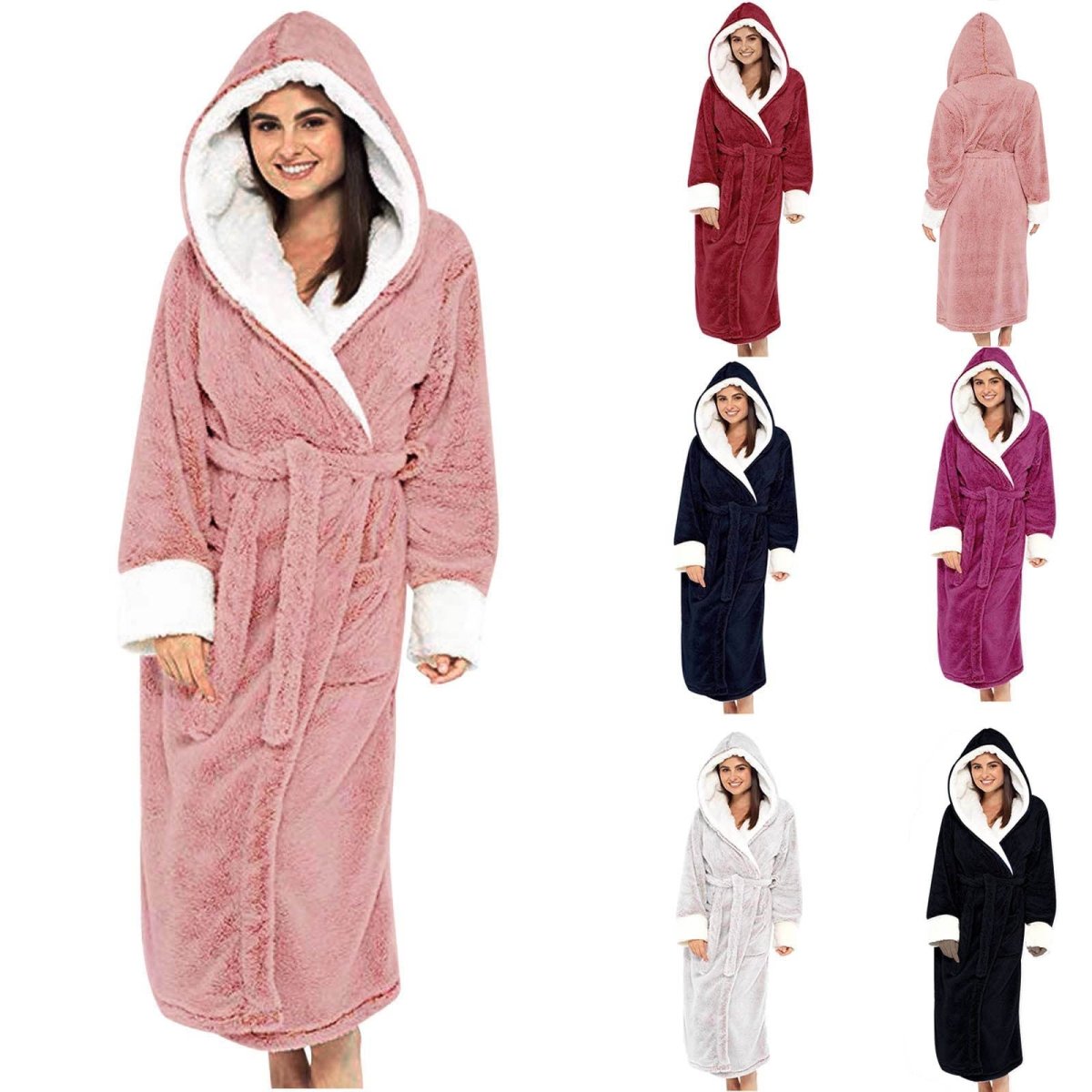 Lucia | Women's Long Teddy Fleece Jacket with Hood and Belt – Cozy Belted Coat