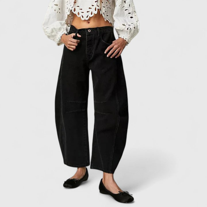 Mabel – Women's Wide-Leg Denim-Look Pants – High Rise, Relaxed Everyday Fit – Black
