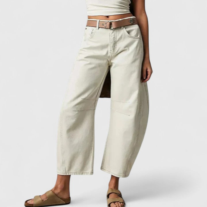 Mabel – Women's Wide-Leg Denim-Look Pants – High Rise, Relaxed Everyday Fit – White