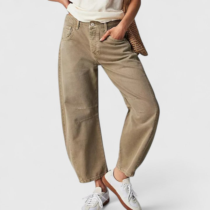 Mabel – Women's Wide-Leg Denim-Look Pants – High Rise, Relaxed Everyday Fit – Beige