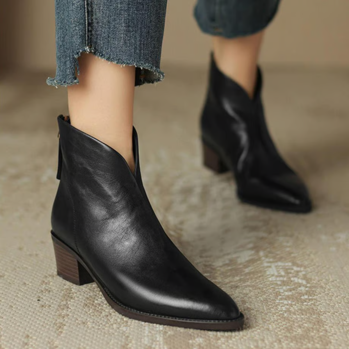 Marina | Women's Back Zip Ankle Boots – Low Heel Booties for Work and Weekend