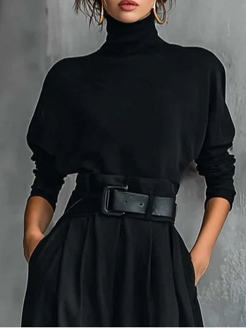 Mireille | Women's Turtleneck and Straight-Leg Pants Set – Minimal Two-Piece